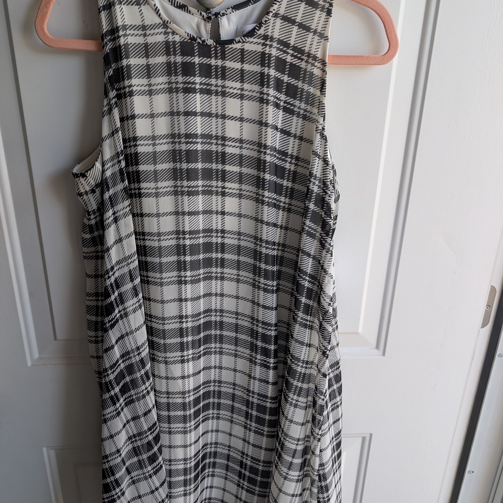Calvin Klein Black and White Plaid Midi Dress